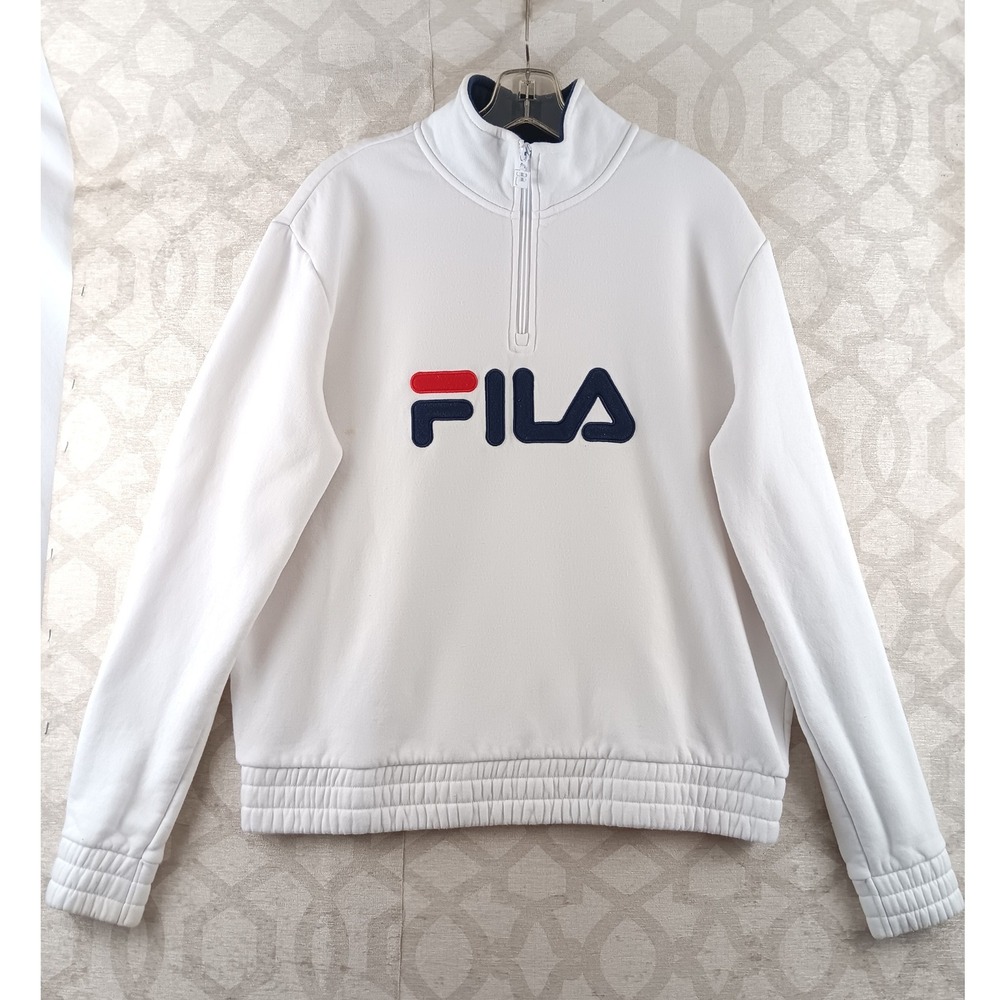 FILA White Quarter Zip Pullover Sweatshirt L‎ Casual Sporty Athleisure